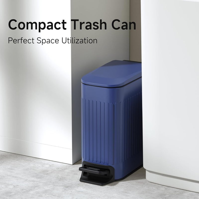 TIPGO Slim Bathroom Trash Can with Lid Soft Close, Step Pedal, 6 Liter / 1.6 Gallon Stainless Steel Trash Bin, Small Garbage Cans for Bedroom, Office, Kitchen (Blue) - Image 2